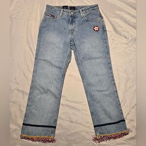 RARE Vtg 90s NWT Tommy Jeans Womens Size 7 (29") Beaded Cuffs Pocket Cropped Mid